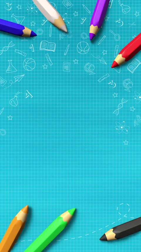 School banner with doodles drawn with 3D pencils on sheet of squared notebook Stock Footage 313996601
