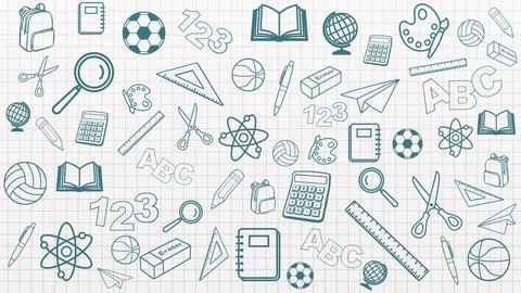 School Banner Horizontal Background School Supplies Illustrations Blue And White Stock-Illustration