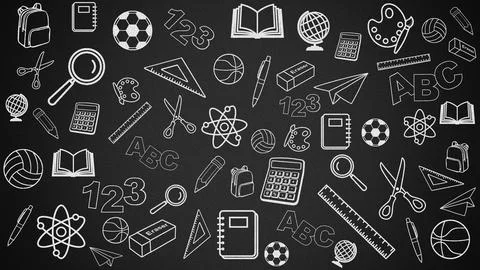 School Banner Horizontal Background School Supplies Illustration Black And White Stock Illustration