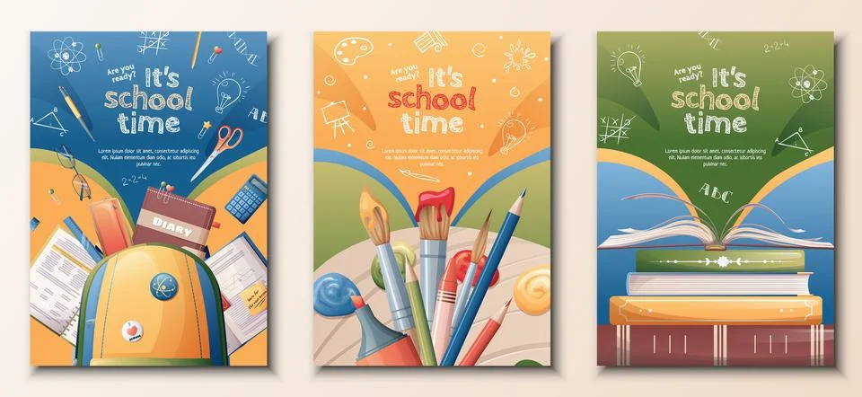 School banners set. Back to school, knowledge, education. Posters with school イラスト素材