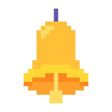 School bell alarm notification alert pixel art style icon yellow golden color Stock Illustration
