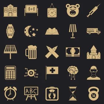 School bell icons set, simple style Stock Illustration