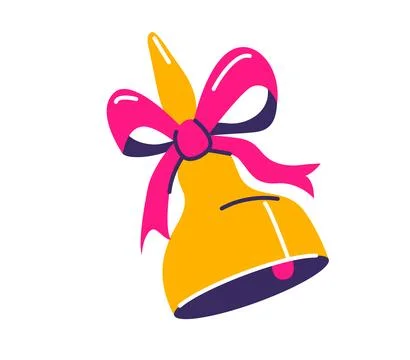 School bell vector illustration. Bell for the lesson with pink bow isolated on Stock Illustration