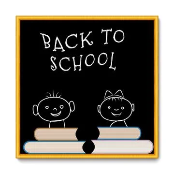 School blackboard  back to school with faces and books Stock Illustration