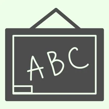 School blackboard solid icon. Classroom desk with alphabet letters glyph style Illustrazione stock