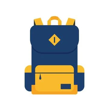 School Blue and yellow backpack flat style. Stock Illustration