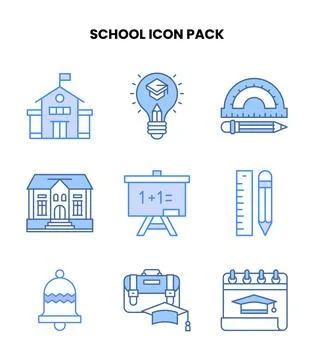 School Blue Collection Icons Pack Ilustración de archivo