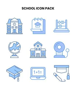 School Blue Set Icons Pack Stock Illustration