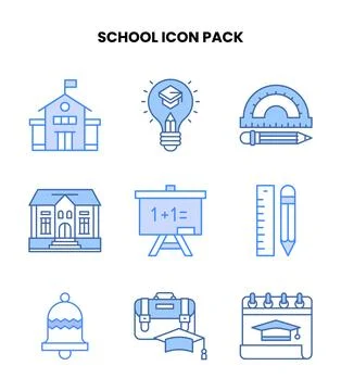 School Blue UI Icons Pack Stock Illustration