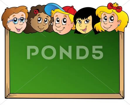 School board with children faces Stock Illustration