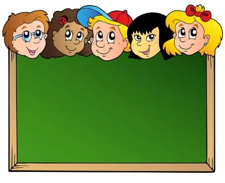 School board with children faces Stock Illustration