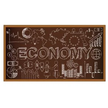 School board doodle with ecomony symbols. Vector illustration イラスト素材