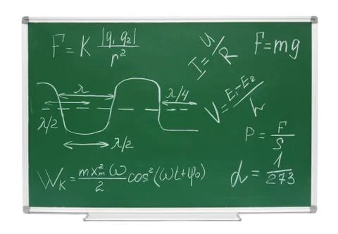 School board (formulas on the physicist) on a white background. Stock Photos