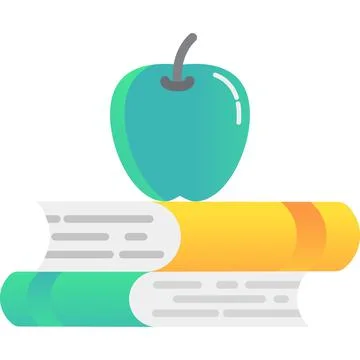 School book stack and apple icon vector isolated Stock Illustration