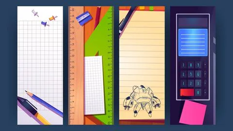 School bookmarks cartoon design, layout banner set Stock Illustration