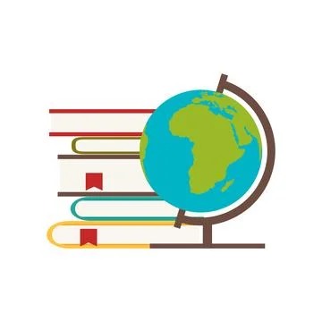 School books and globe in flat style Stock Illustration