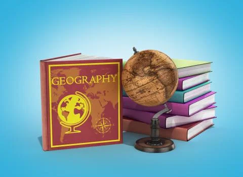 School books on geography 3d render on gradient Stock Illustration