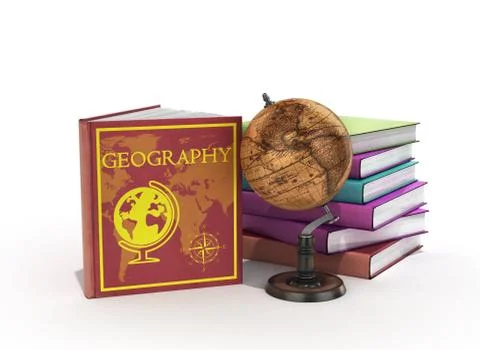 School books on geography 3d render on white Stock Illustration