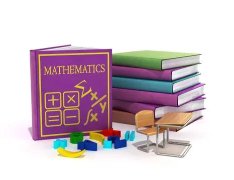School books on mathematics 3d render on white イラスト素材