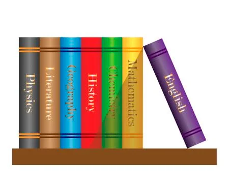 School books stand on a shelf. Vector illustration on a white background. Stock Illustration