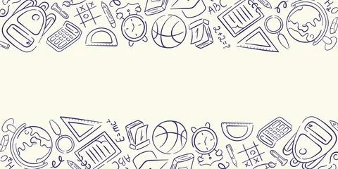 School border pattern with doodle style education icon. Back to school Stock Illustration