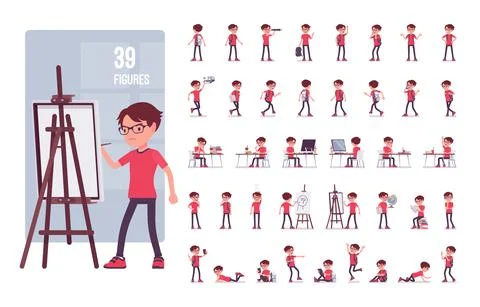 School boy character set Stock Illustration