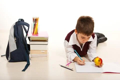 School boy doing homework Stock Photos