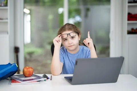 School boy during home school class. Teenager student on online lesson as part Stock Photos