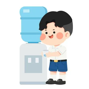 School Boy Getting Water From Cooler Stock Illustration