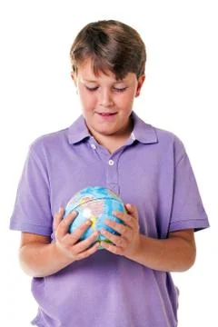 School boy with globe isolated Stock Photos