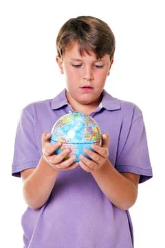 School boy with globe isolated Stock Photos