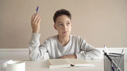 School boy having trouble with his homework. Stock Footage 142032578