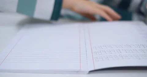 School boy practicing writing the alphabet at home Stock Footage 167795113