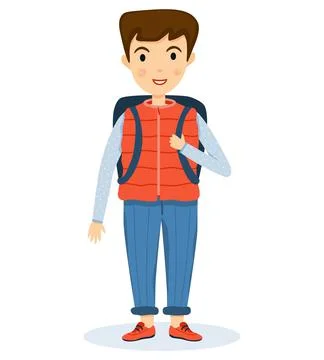 School boy in red gilet with backpack Stock Illustration