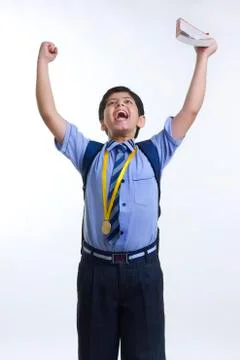 School boy rejoicing Stock Photos