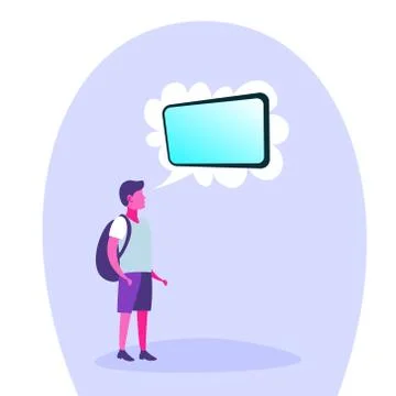School boy thinking speech bubble tablet teenager dream concept isolated full Illustrazione stock