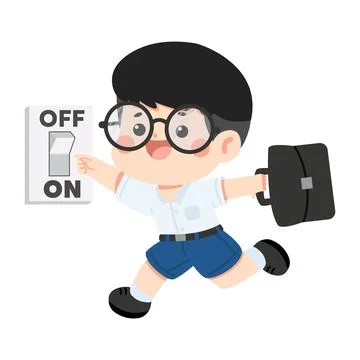 School Boy Turning Off Light With Schoolbag Stock Illustration