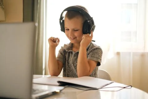 School boy using laptop. Stock Photos