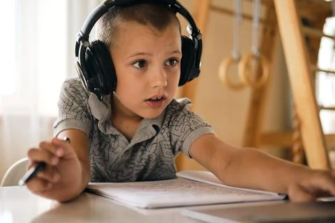School boy using laptop. Stock Photos