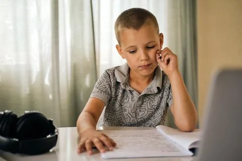 School boy using laptop. Stock Photos