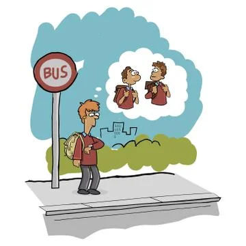 School Boy waiting for Bus Stock Illustration