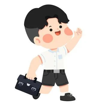 School Boy Waving While Holding Backpack Stock Illustration