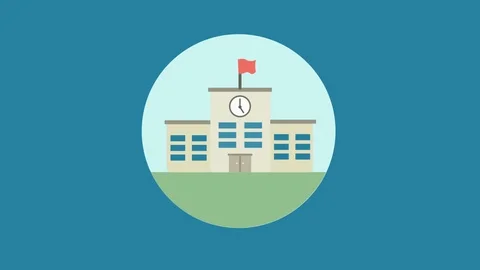 School Building 2D Motion Graphic Animation Stock Footage 120151248