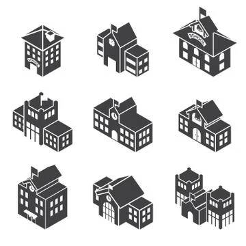 School building 3d isometric Ilustración de archivo