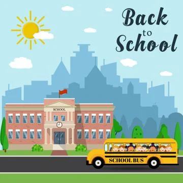 School building and bus Illustrazione stock