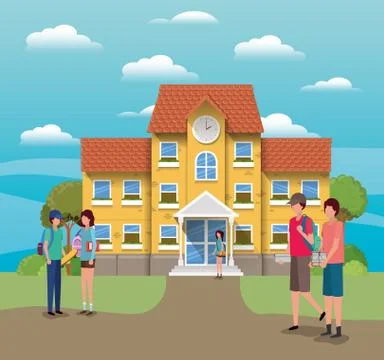 School building and students vector design Ilustración de archivo