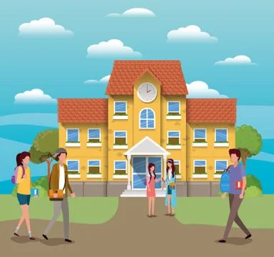 School building and students vector design Ilustración de archivo
