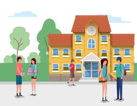 School building and students vector design イラスト素材