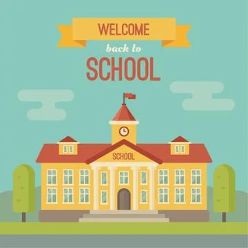 School building banner with text Welcome back to school Stock Illustration