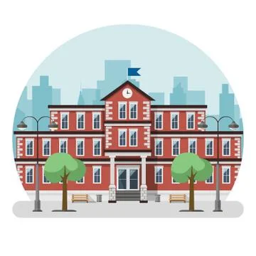 School building in a big city. Vector illustration Ilustración de archivo